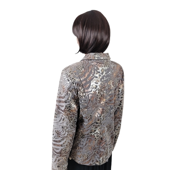 Bamboo Traders Faux Suede Jacket. Gray with   Metallic Animal Print Sz L - Picture 5 of 8